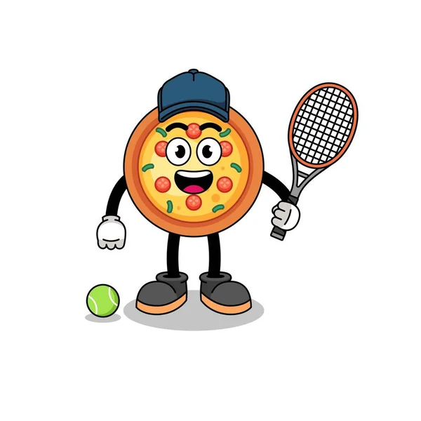 Pizza Illustration Als Tennisspieler Charakterdesign — Stockvektor