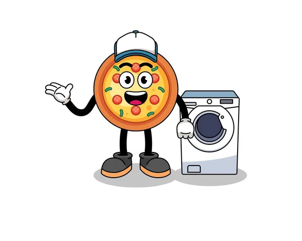 Pizza Illustratie Als Een Wasman Karakter Ontwerp — Stockvector