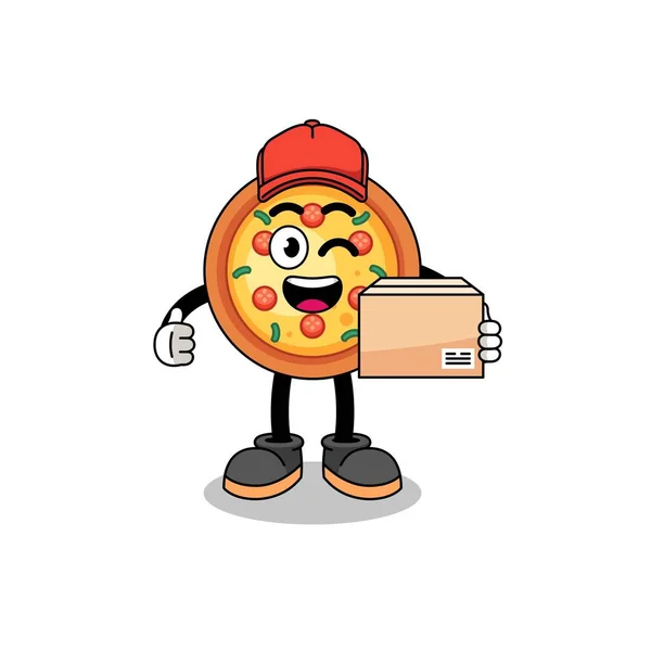 Pizza Mascota Dibujos Animados Como Mensajero Diseño Personajes — Vector de stock