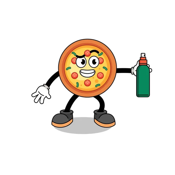 Pizza Illustratie Cartoon Houden Mug Afstotend Karakter Ontwerp — Stockvector