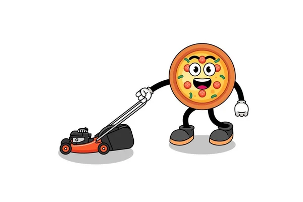 Pizza Çizim Karikatürü Çim Biçme Makinesi Karakter Tasarımı — Stok Vektör