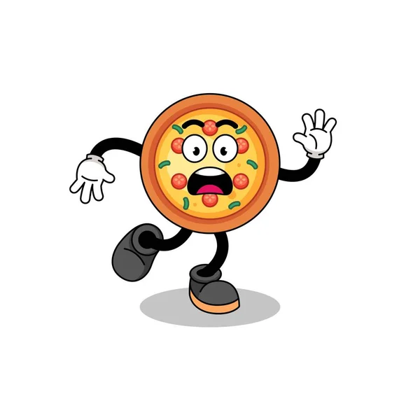 Glijdende Pizza Mascotte Illustratie Karakter Ontwerp — Stockvector