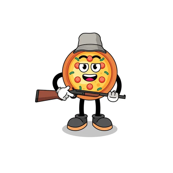 Desenhos Animados Ilustração Caçador Pizza Design Personagem —  Vetores de Stock