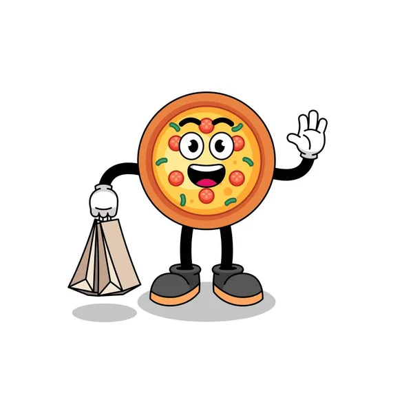 Cartoon Van Pizza Winkelen Karakter Ontwerp — Stockvector