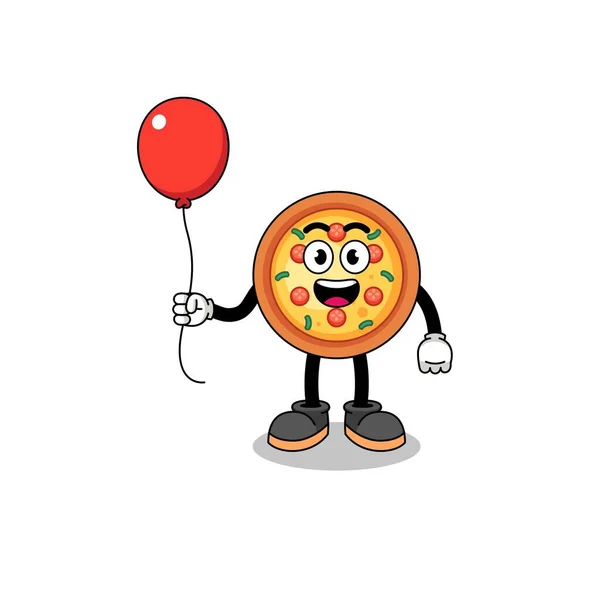 Tecknad Pizza Med Ballong Karaktär Design — Stock vektor