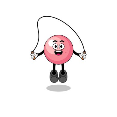 sakız topu maskotu çizgi filmi ip atlama, karakter tasarımı oynuyor.