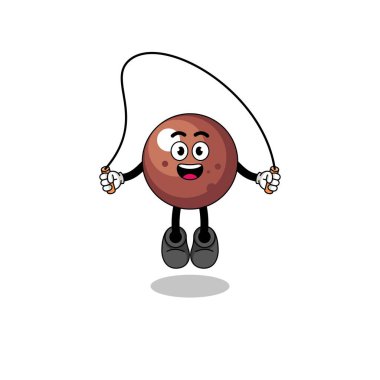 Çikolata topu maskotu çizgi filmi ip atlama, karakter tasarımı oynuyor.