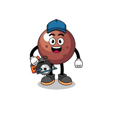 Bir ahşap işçisi olarak çikolata topunun çizgi film çizimi, karakter tasarımı