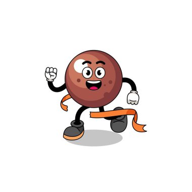 Bitiş çizgisinde koşan çikolata topu maskotu çizgi filmi, karakter tasarımı