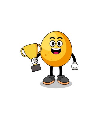 Altın yumurtanın çizgi film maskotu elinde bir kupa, karakter tasarımı
