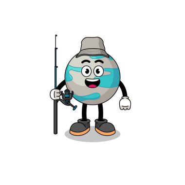 Gezegen balıkçısının maskot çizimi, karakter tasarımı