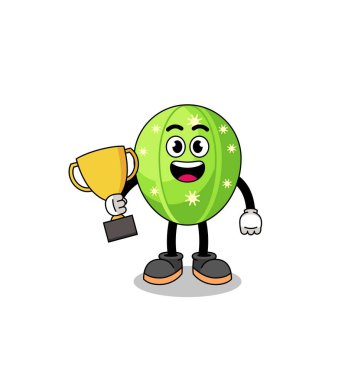 Kaktüsün çizgi film maskotu elinde bir kupa, karakter tasarımı