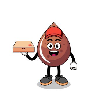 Çikolata damlası illüstrasyonunda pizza dağıtıcısı, karakter tasarımı.