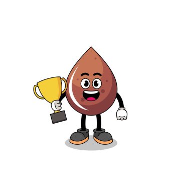 Çikolata damlasının çizgi film maskotu elinde bir kupa, karakter tasarımı