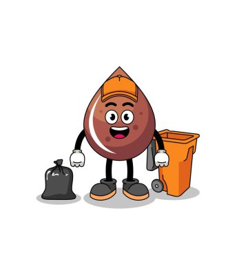 Çöp toplayıcısı olarak çikolata damlası karikatürü, karakter tasarımı