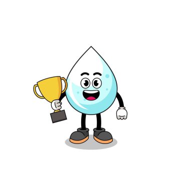 Süt damlasının çizgi film maskotu elinde bir kupa, karakter tasarımı