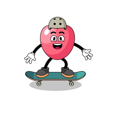 kalp sembolü maskotu kaykay oynuyor, karakter tasarımı