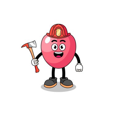 Kalp sembolü maskotu itfaiyeci, karakter tasarımı.