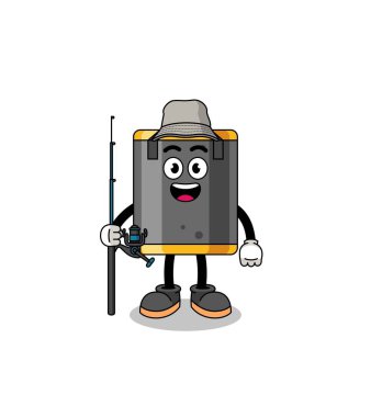 Kum torbası balıkçısının maskot çizimi, karakter tasarımı