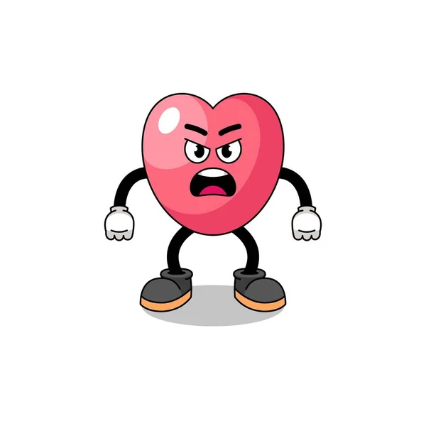 heart symbol cartoon illustration with angry expression , character design