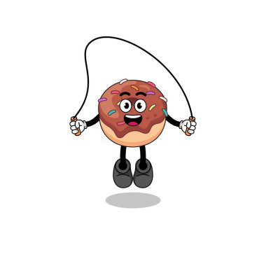 Donut maskotu çizgi filmi ip atlama, karakter tasarımı oynuyor.