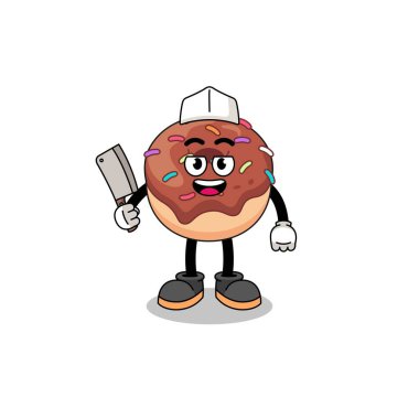 Kasap olarak donut maskotu, karakter tasarımı.