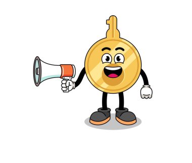 anahtar çizgi film illüstrasyonunda megafon, karakter tasarımı