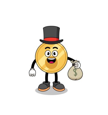 anahtar maskot çizimi zengin bir adam para kesesi, karakter tasarımı