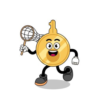 Bir kelebek yakalayan anahtar karikatürü, karakter tasarımı