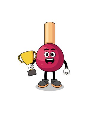 Kibritlerin çizgi film maskotu bir kupa tutuyor, karakter tasarımı