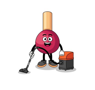 Elektrik süpürgesi tutan kibritlerin karakter maskotu, karakter tasarımı