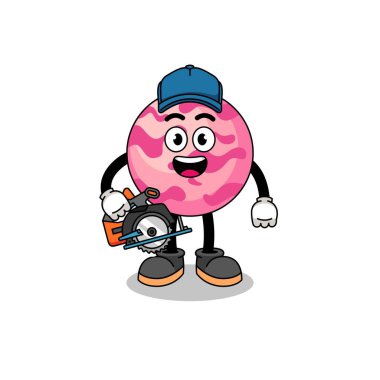 Dondurma kepçesinin ahşap işçisi olarak çizgi film çizimi, karakter tasarımı.