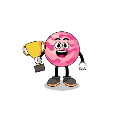 Dondurma kepçesinin çizgi film maskotu elinde bir kupa, karakter tasarımı