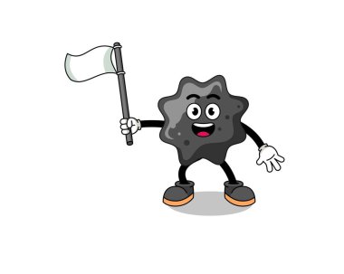 Beyaz bir bayrak taşıyan mürekkep çizimi, karakter tasarımı