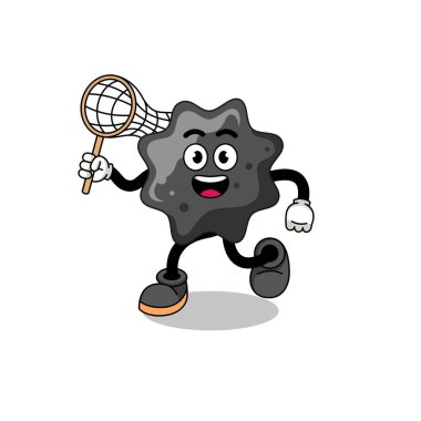 Kelebek yakalayan mürekkep karikatürü, karakter tasarımı.