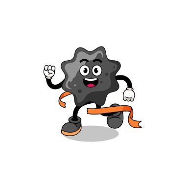 Bitiş çizgisinde çalışan maskot mürekkep karikatürü, karakter tasarımı