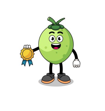 Hindistan cevizi karikatür çizimi memnuniyet garantili madalya, karakter tasarımı