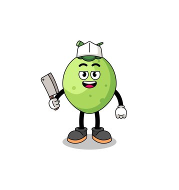 Kasap olarak hindistan cevizi maskotu, karakter tasarımı.