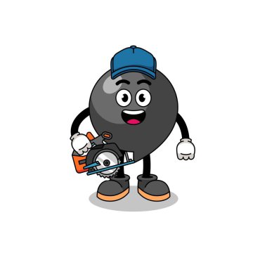 Bir ahşap işçisi olarak virgül sembolünün çizgi film çizimi, karakter tasarımı