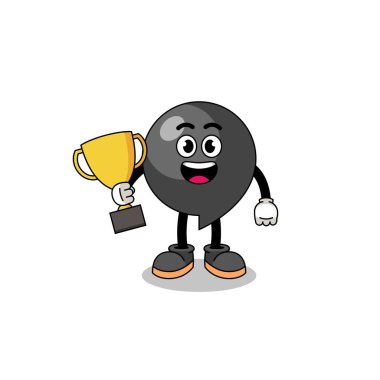 Virgül sembolünün çizgi film maskotu elinde bir kupa, karakter tasarımı