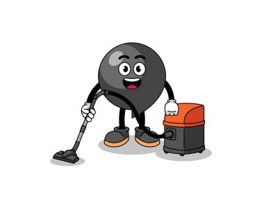 Elektrik süpürgesi ve karakter tasarımı içeren virgül sembolünün karakter maskotu