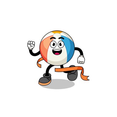 Bitiş çizgisinde koşan plaj topu maskotu çizgi filmi, karakter tasarımı