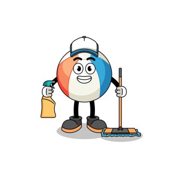 Plaj topunun karakter maskotu temizleme servisi, karakter tasarımı