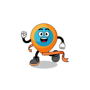 Bitiş çizgisinde çalışan konum sembolünün maskot çizgi filmi, karakter tasarımı