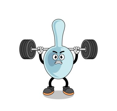 kaşık maskotu çizgi filmi halter kaldırma, karakter tasarımı