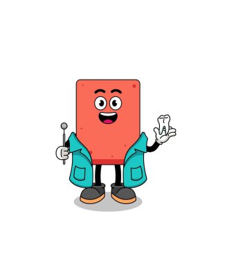Tuğla maskotunun dişçi olarak tasviri, karakter tasarımı