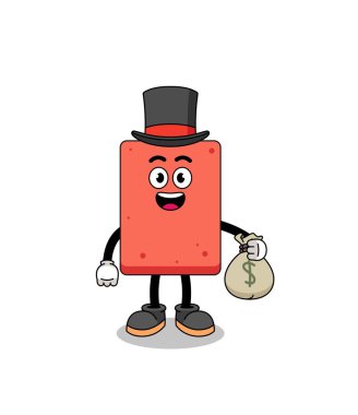 Tuğla maskotluk zengin adam para çuvalı, karakter tasarımı