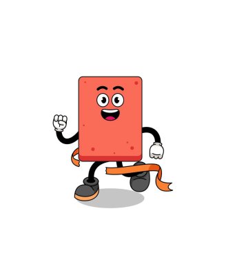Bitiş çizgisinde ilerleyen tuğla maskotu karikatürü, karakter tasarımı
