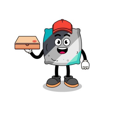 Pizza teslimatçısı olarak yastık çizimi, karakter tasarımı.