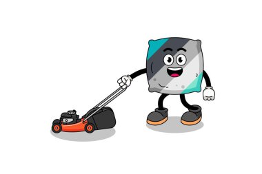 Yastık çizimi karikatürü, çim biçme makinesi, karakter tasarımı